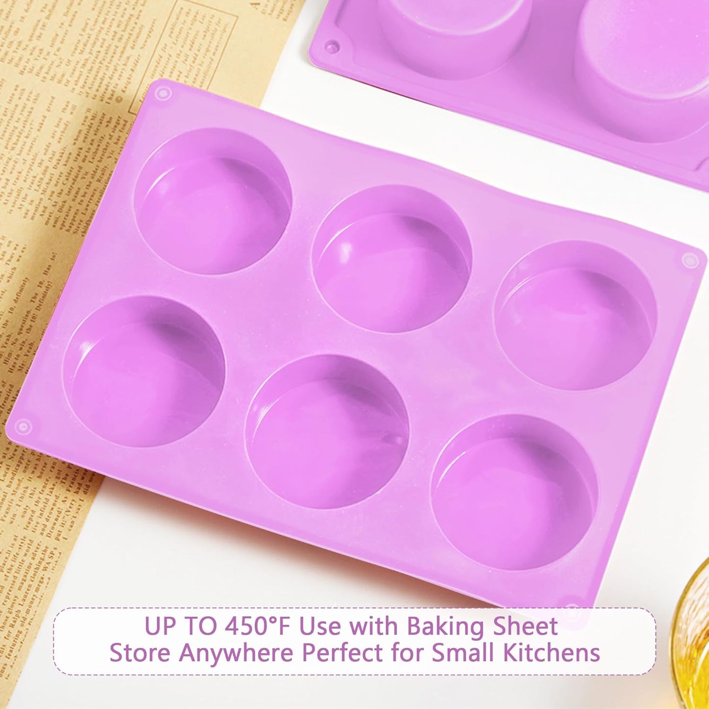3-Pack Jumbo 6-Cup Silicone Muffin Pan - Non-Stick Baking Mold for Cupcakes, Muffin Cupcake Pans Molds for Baking, Cornbread, Eggs - Purple