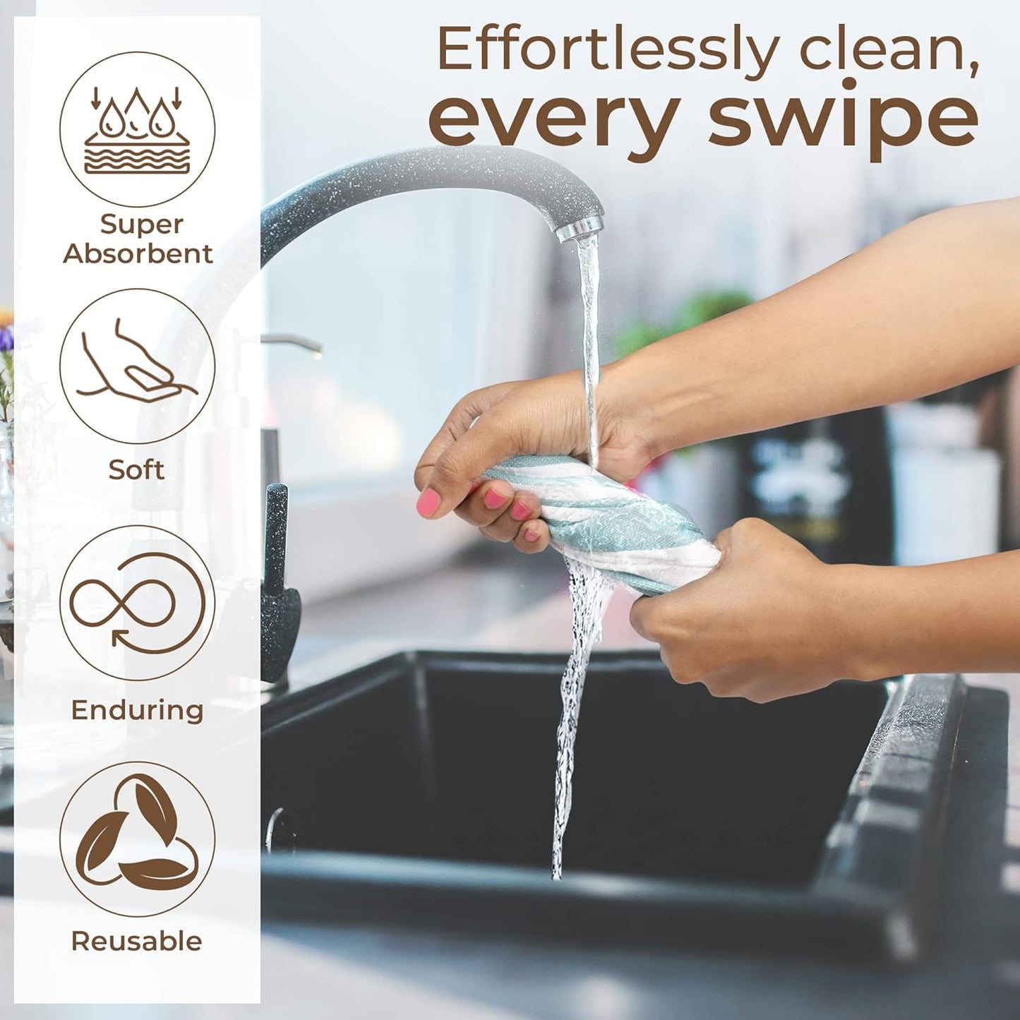 Urban Villa Cotton Dish Cloth Set of 8, Highly Absorbent Super Soft Quick Drying 12x12 Inch Dish Cloths for Kitchen Cleaning & Drying Dishes Mitered Corner Trendy Stripes Kitchen Towels - Aqua/White