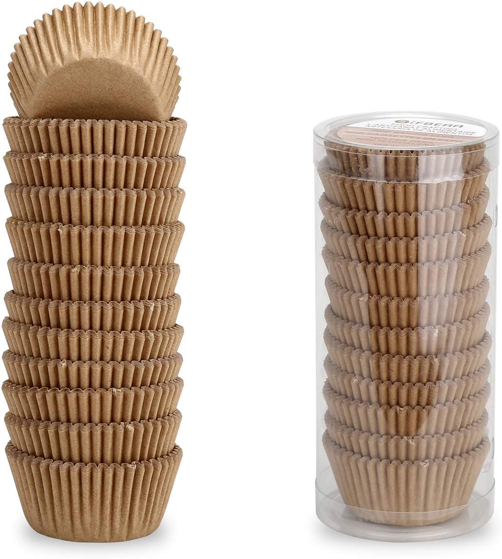 Gifbera Natural Mini Cupcake Liners Odorless Greaseproof Paper Muffin Baking Cups 300-Count, Natural Color