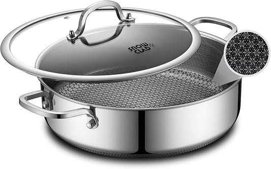 Saute Pan,Hybrid Non Stick 6.5 Quart Everyday pan,Chicken Fryer, PFOA Free Cookware,12.5 inch Deep Frying Pans with Lid,Dishwasher and Oven Safe,Works on Induction,Ceramic and Gas Cooktops
