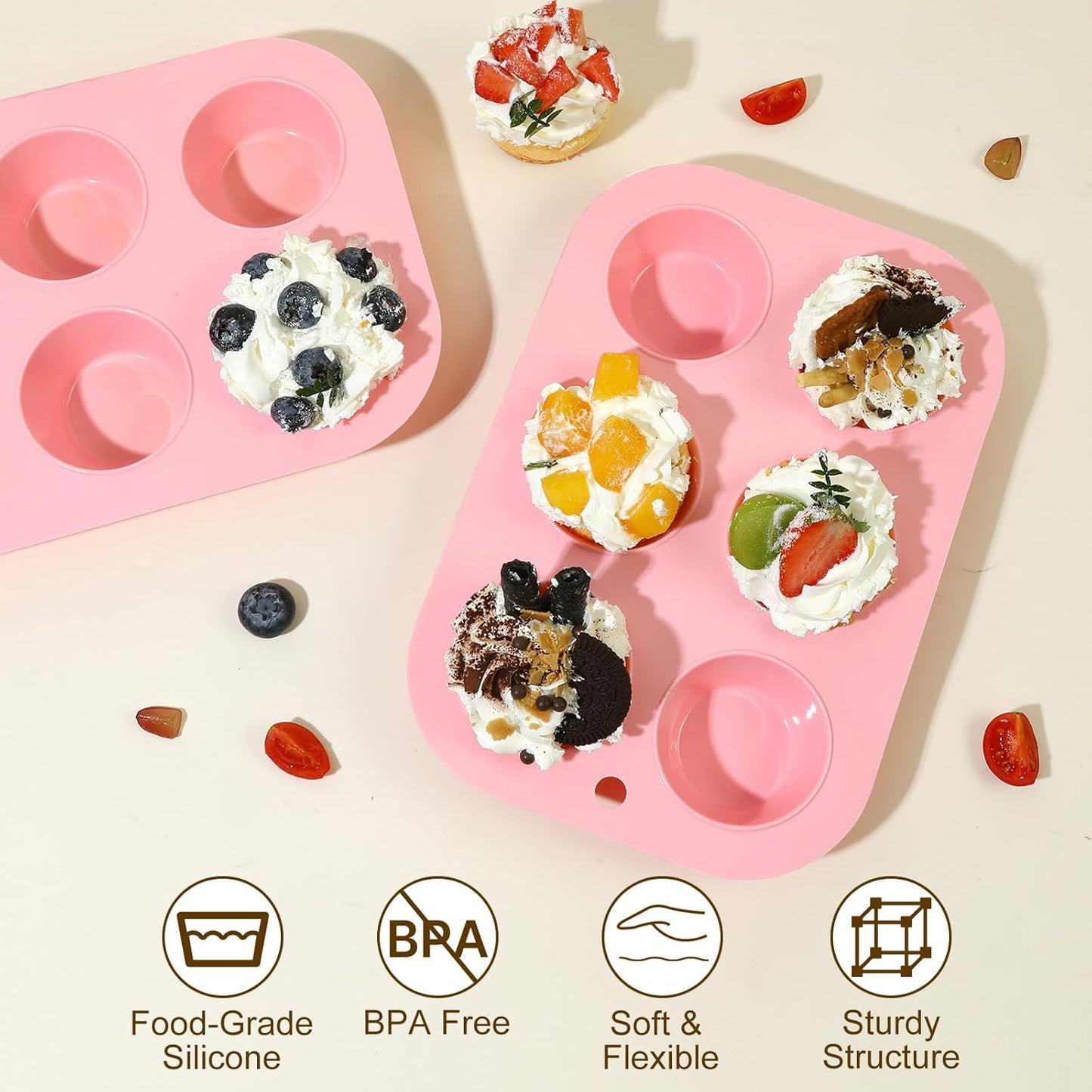 2 Pack Silicone Muffin Pan for Baking, Regular Size Nonstick Cupcake Pan, 6-Cup Silicone Muffin Tin BPA Free Dishwasher Safe, Great for Muffin Cupcake Brownie Egg Tart