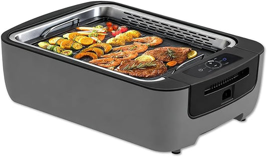 WT-ISG802 Indoor Smokeless Grill – 1100W Electric Grill Indoor with Dual Turbo Smoke Extractor, Dishwasher Safe Plates, Portable and Detachable Indoor Electric Smokeless Grill with Drip Pan