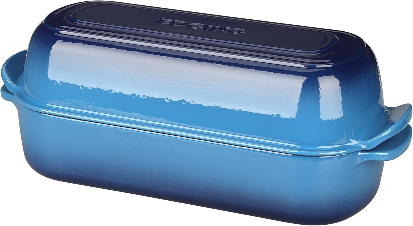 Enameled Cast Iron Loaf Pan with Lid, Dutch Oven Bread pan for Homemade Sourdough Bread Baking, 12.5x5.5 inch, 5qt, Lake Blue