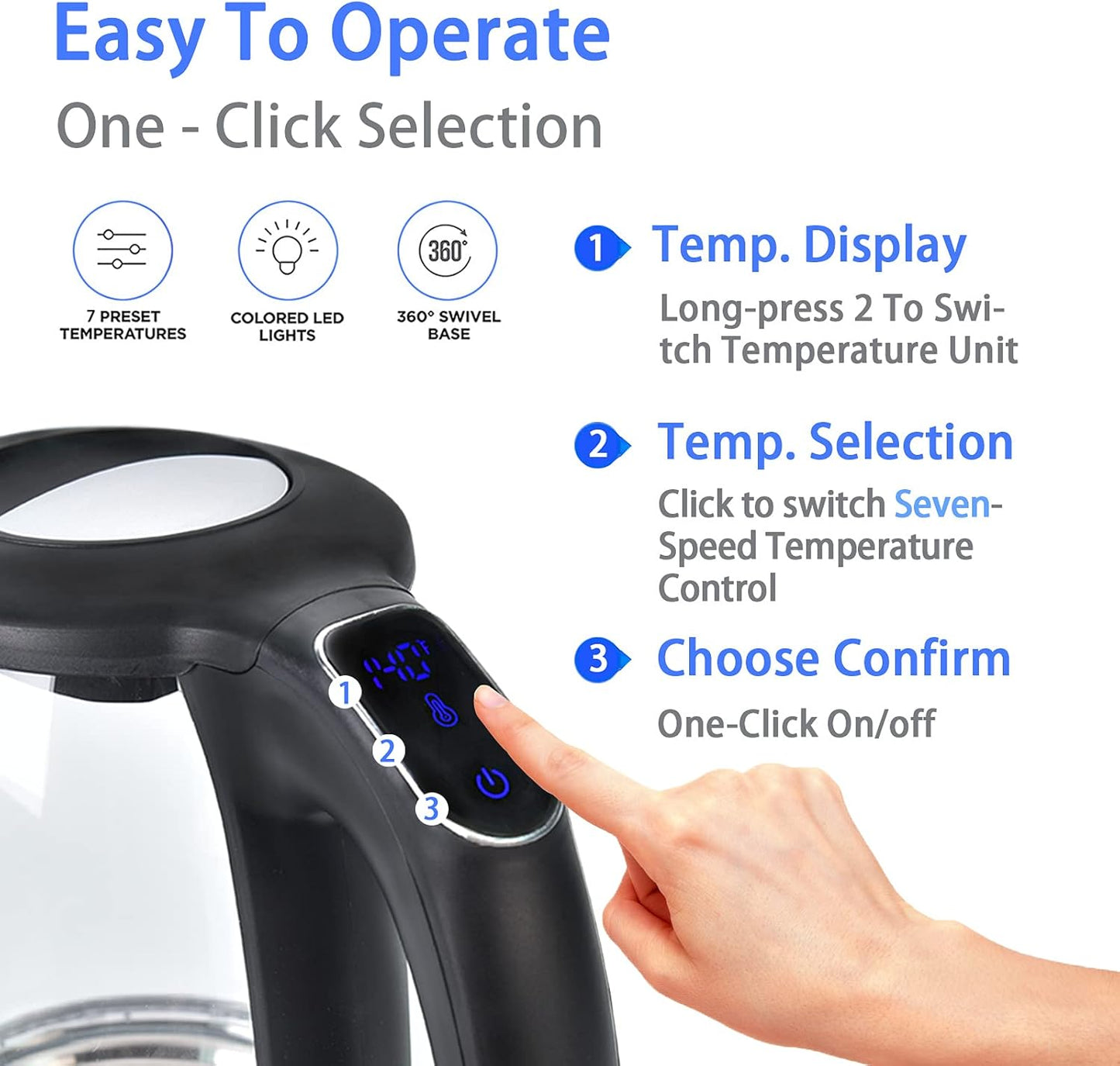 ShanSon 1.7L Electric Glass Kettle 1500W Temperature Control Fast Water Boiler BPA Free Auto Shut-off Protection Electric Teapot with Led Touch Screen and Two-year Quality Guarantee