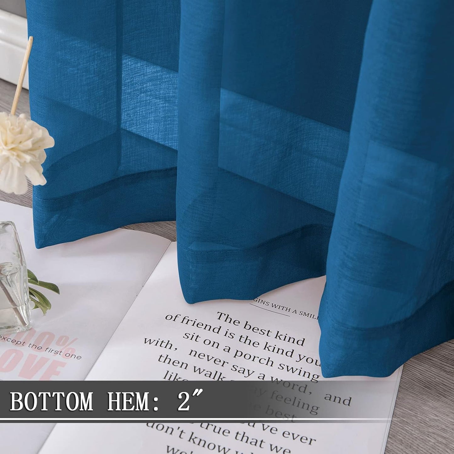 Tollpiz Short Sheer Curtain Linen Textured Living Room Curtains Sheer Light Filtering Rod Pocket Voile Curtain for Bedroom, 42 x 54 inches Long, Classic Blue, Set of 2 Panels