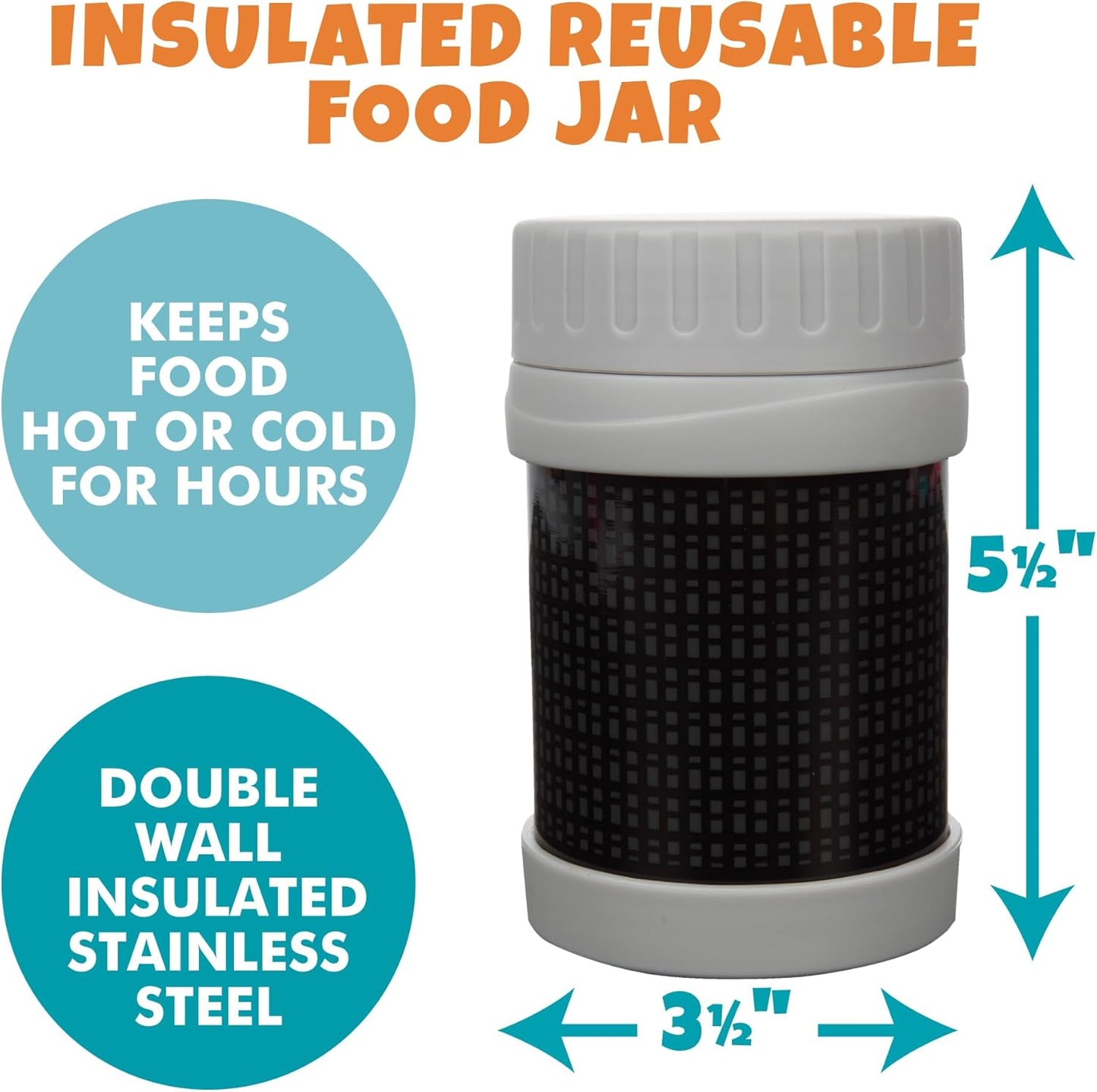 Bentology Stainless Steel Insulated Lunch 13 oz Jar for Kids –Large Leak-Proof Storage Container for Hot & Cold Food, Soups, Liquids - BPA Free - Fits Most Lunch Boxes and Bags - Black