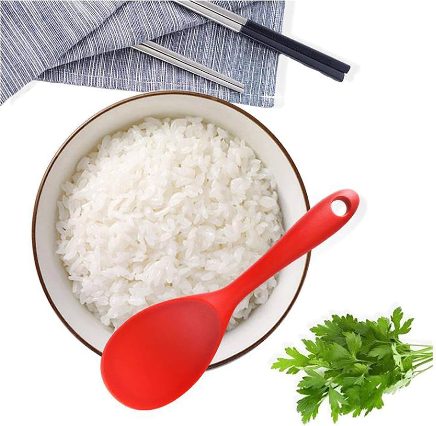 Dioycli Rice Paddle Nonstick Rice Spatula Heat Resistant Silicone Rice Spoon, Kitchen Cooking Red Rice Scooper for Soup, Salads, Mashed Potato (2 Pcs)