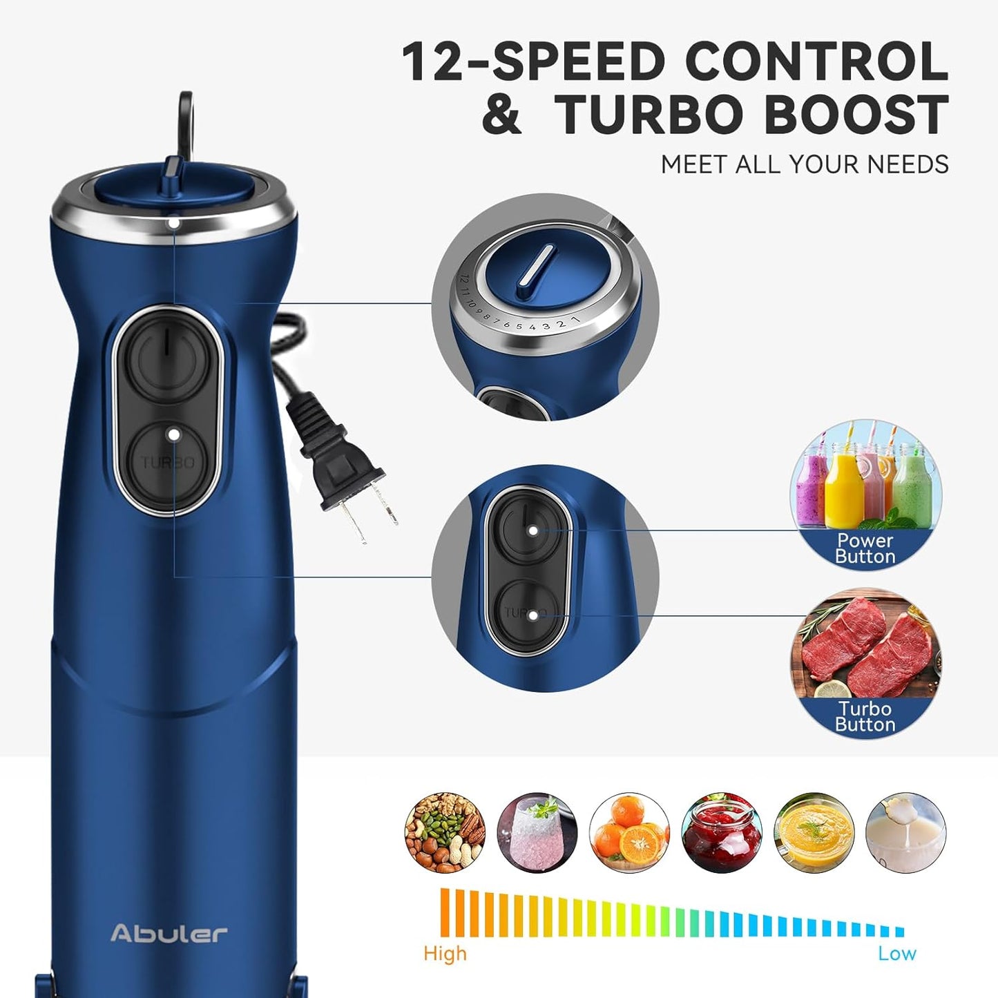 Immersion Blender Handheld 5 in 1 Hand Blender, 1000W Hand Mixer Stick, BPA-Free 12 Speed Handheld Blender 304 Stainless, Beaker, Chopper, Whisk and Milk Frother, Soup, Smoothies, Baby Food, Sauce