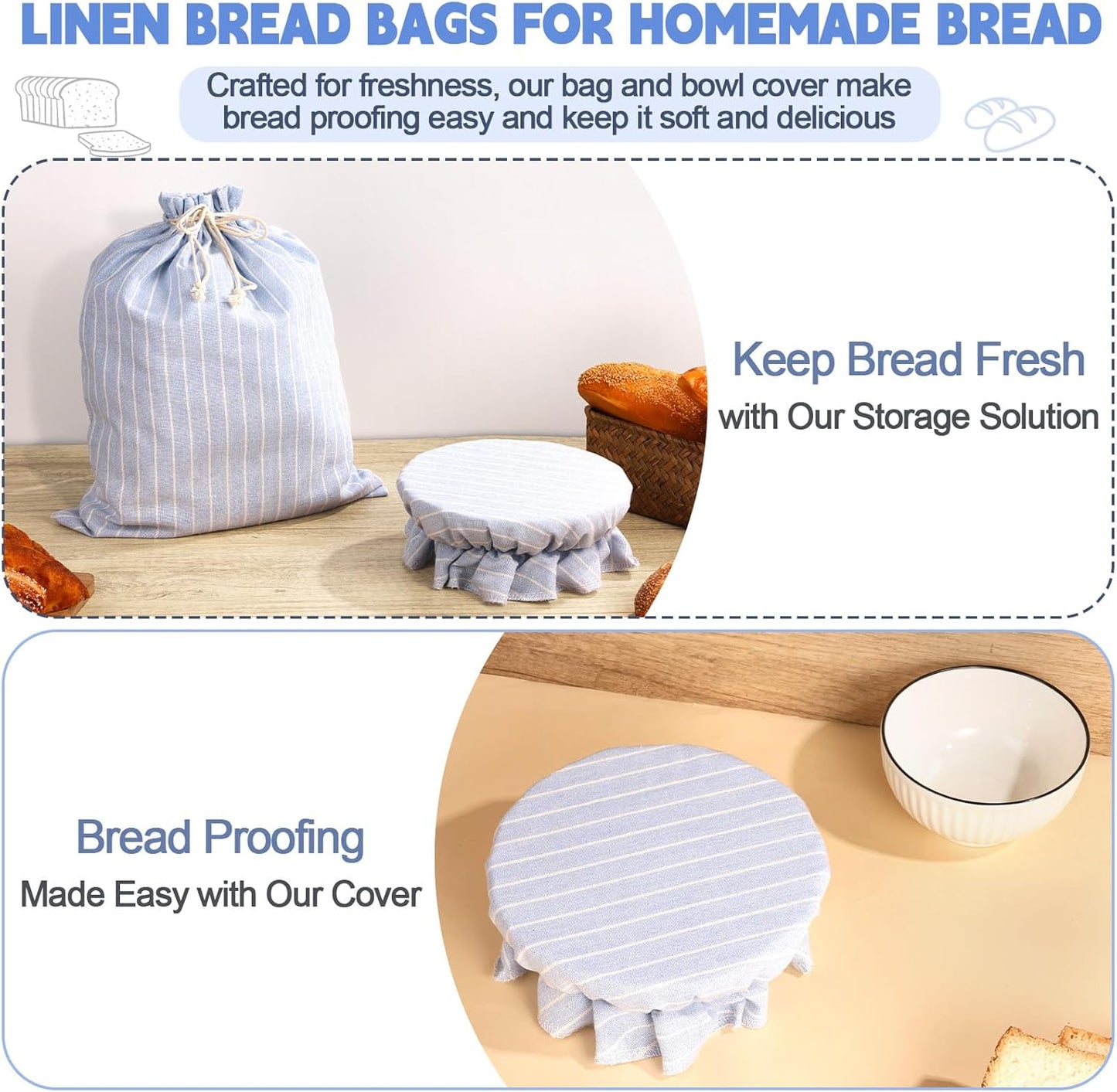 2 Pack Sourdough Bread Bags Reusable Linen Bread Storage Bags for Homemade Sourdough Bread with Proofing Cover
