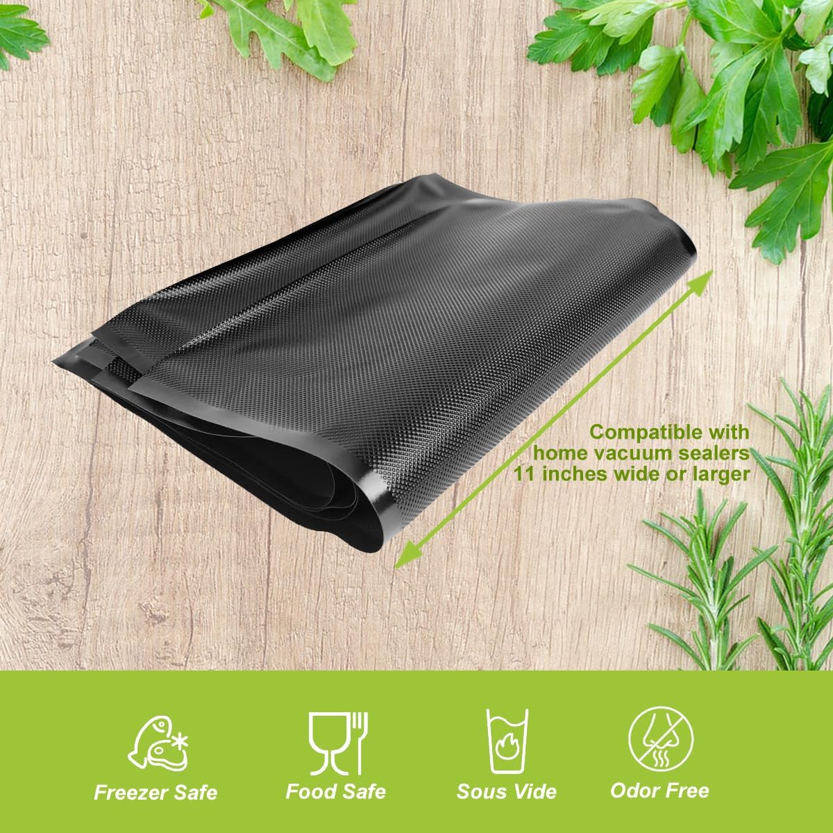 11" x 19.5' (Total 39 Feet) All Black Vacuum Seal Bags (Black and Black), Vacuum Sealer Bags for Food Storage, Heavy Duty Commercial Grade 5 Mil Vacuum Bags, 2 Rolls