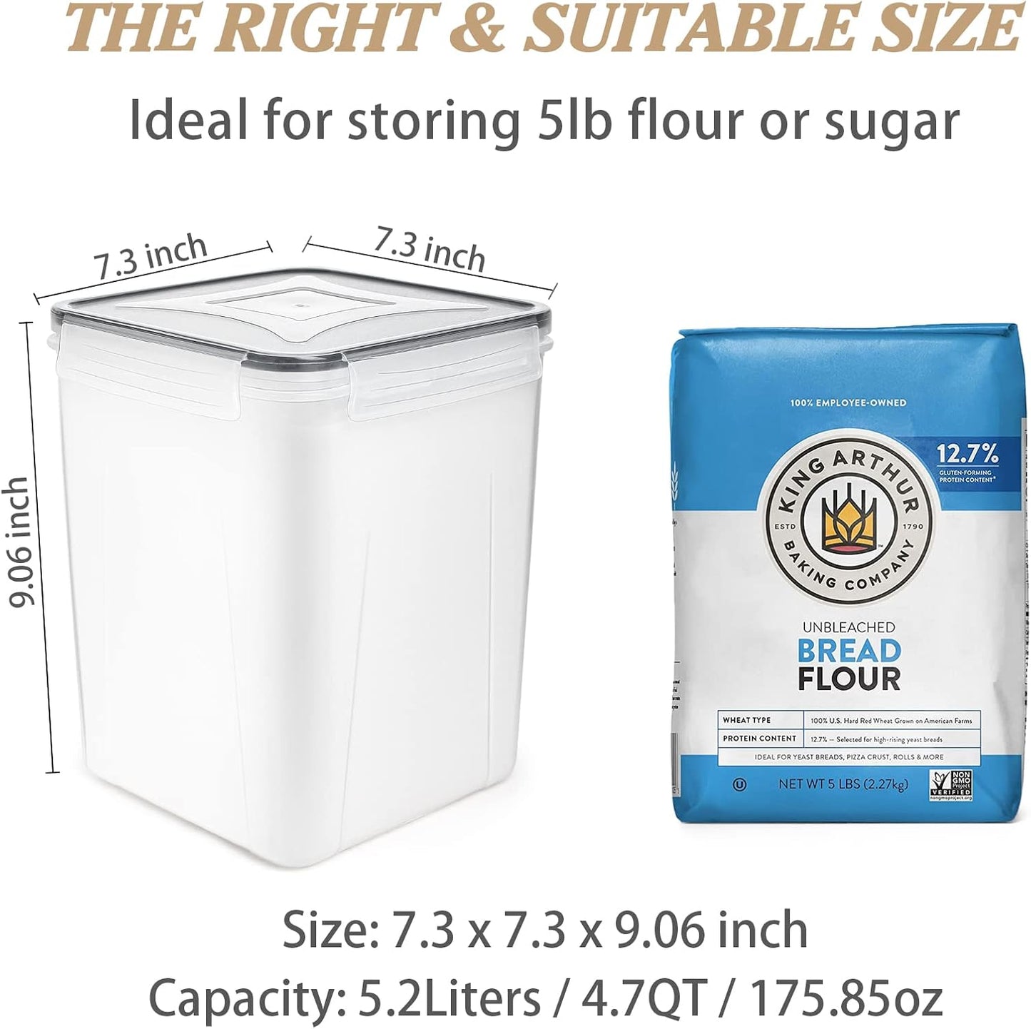 Wildone Large Food Storage Containers 5.2L /175oz, 4 Piece BPA Free Plastic Airtight Food Storage Containers for Flour, Sugar, Baking Supplies, Kitchen & Pantry Containers with 20 Labels