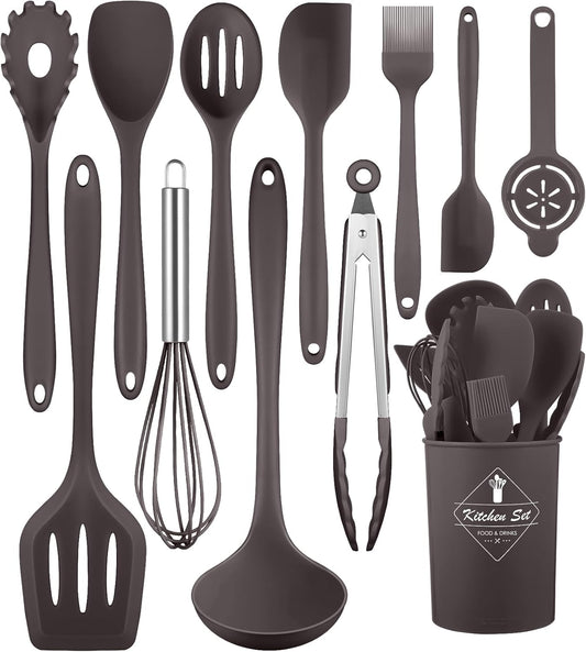 Kitchen Utensils Set-12 Pieces Silicone Cooking Utensils Set (Dishwasher Safe) 392°F Heat Resistant Spatula Set, Nonstick Cookware