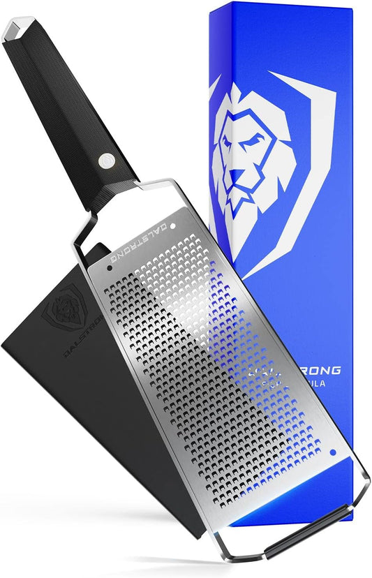 Dalstrong Professional Wide Cheese Grater - Fine - #304 Stainless Steel Blade - G10 Handle Kitchen Shredder - w/Blade Guard - Hard Cheese, Parmesan, Spices, Carrot, Garlic, Ginger - NSF Certified