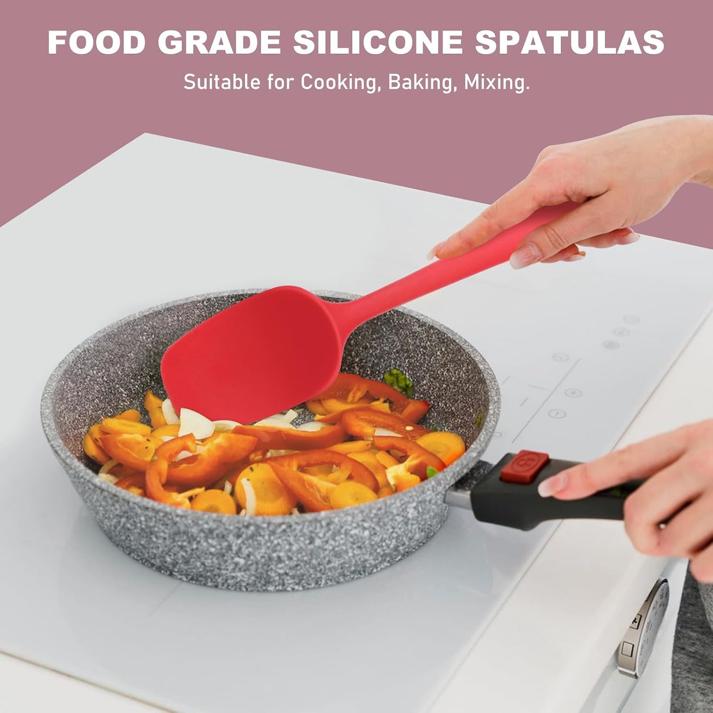 NileHome Silicone Spatula Set 6 Packs Food Grade Kitchen Utensils with Silicone Brush Heat Resistant BPA-free Rubber Spatula for Scraping, Baking, Cooking, Mixing, Red