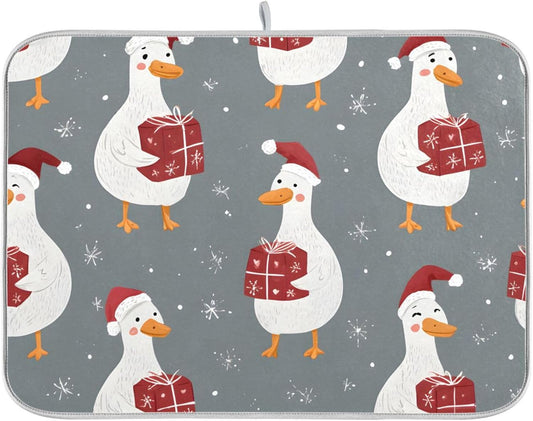 White Geese Wearing Hat Dish Drying Mat Super Absorbent Drying Mat 16x18 inch Large Dish Drying Mats for Kitchen Counter Dish Drying Pads Kitchen Drying Matt for Countertop