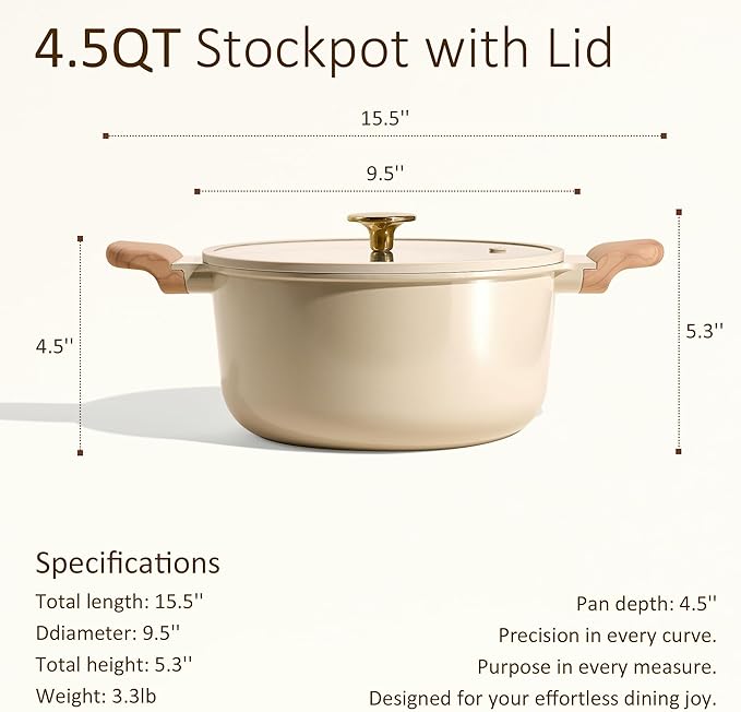 CAROTE 5 Qt Nonstick Stock Pot with Lid Soup Pot, Ceramic 5 Quart Casserole with Lid, Easy to Clean Non Stick Cooking Pot Cookware PFOA Free, Ceramic Oatmeal