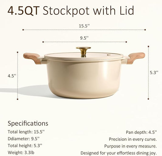 CAROTE 5 Qt Nonstick Stock Pot with Lid Soup Pot, Ceramic 5 Quart Casserole with Lid, Easy to Clean Non Stick Cooking Pot Cookware PFOA Free, Ceramic Oatmeal