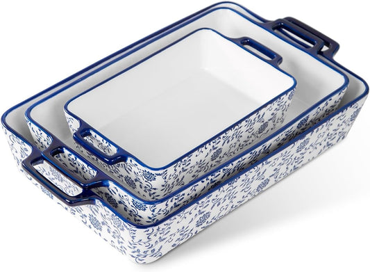 Bakeware Set Ceramic Baking Dish Casserole Dishes for Oven Rectangular Lasagna Pan for Cooking, Kitchen - Microwave Dishwasher Safe - Wedding & House Warming Gift, Set of 3, Blue