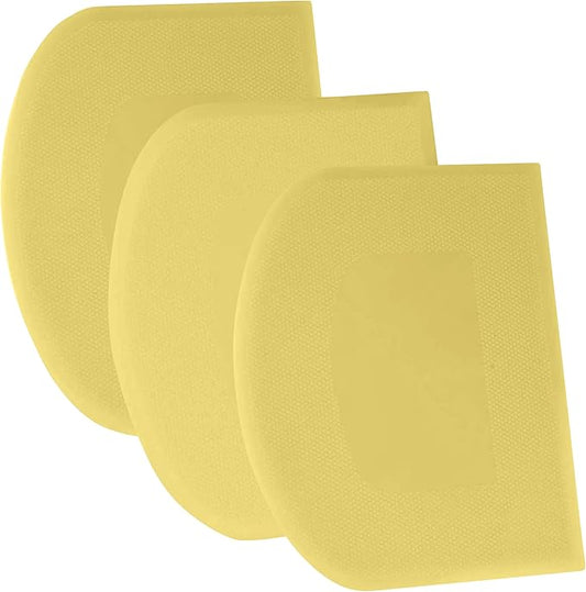 SURDOCA Dough Scraper Bench Scraper - 3P 8.3x5.5" Plastic Flexible Bowl Scraper, Sharp Edge & Angles Cake Scraper. Non-Slip Bakeware Decorating Tools Sculpting & Modeling Tools - Pure Yellow