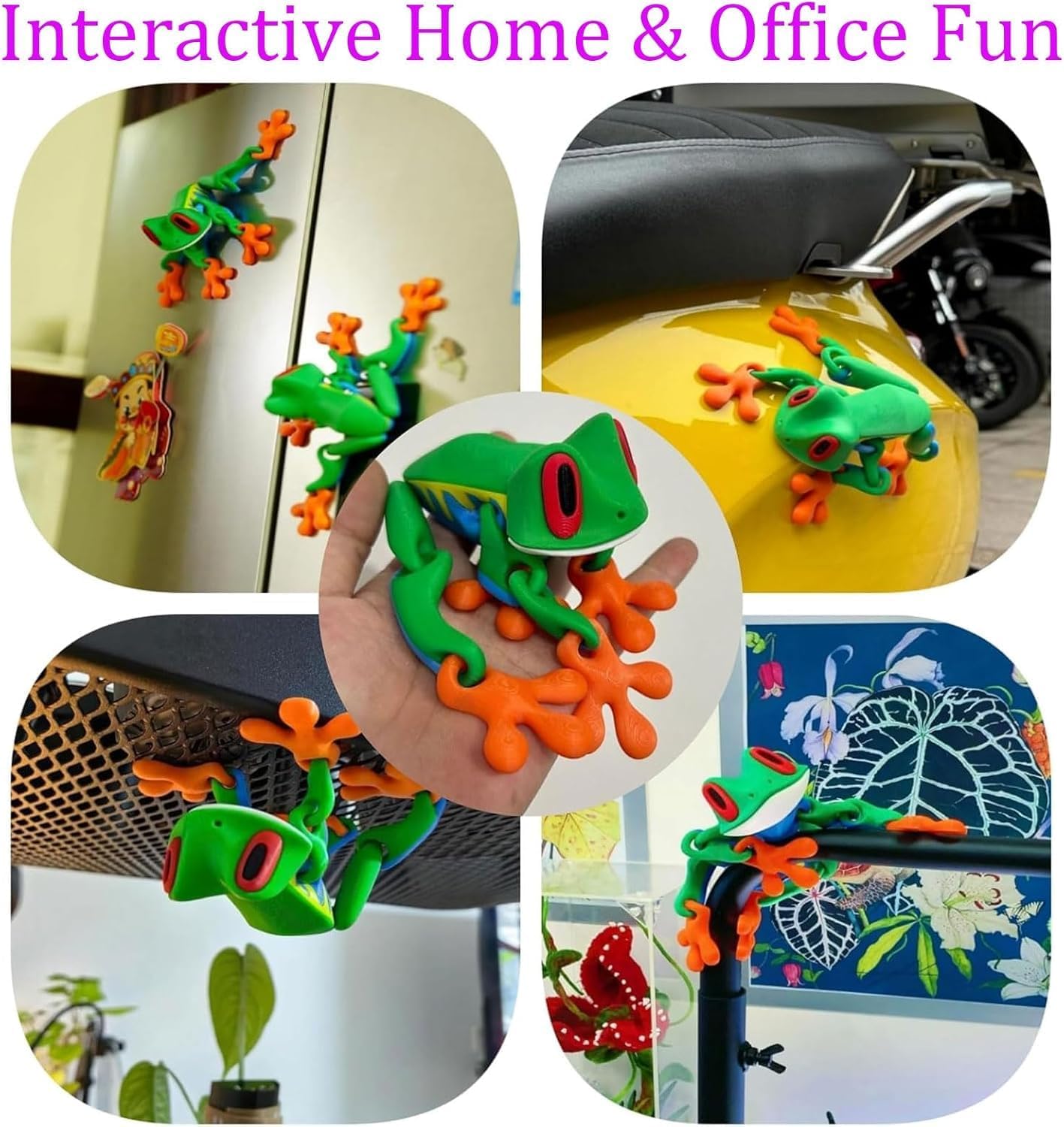 4pcs 3D Printed Magnetic Frog, 3D Printed Frog Fridge Magnets,Realistic Jointed Jumping Frogs Model，Frog Refrigerator Magnets Decor, for Home Office Decor