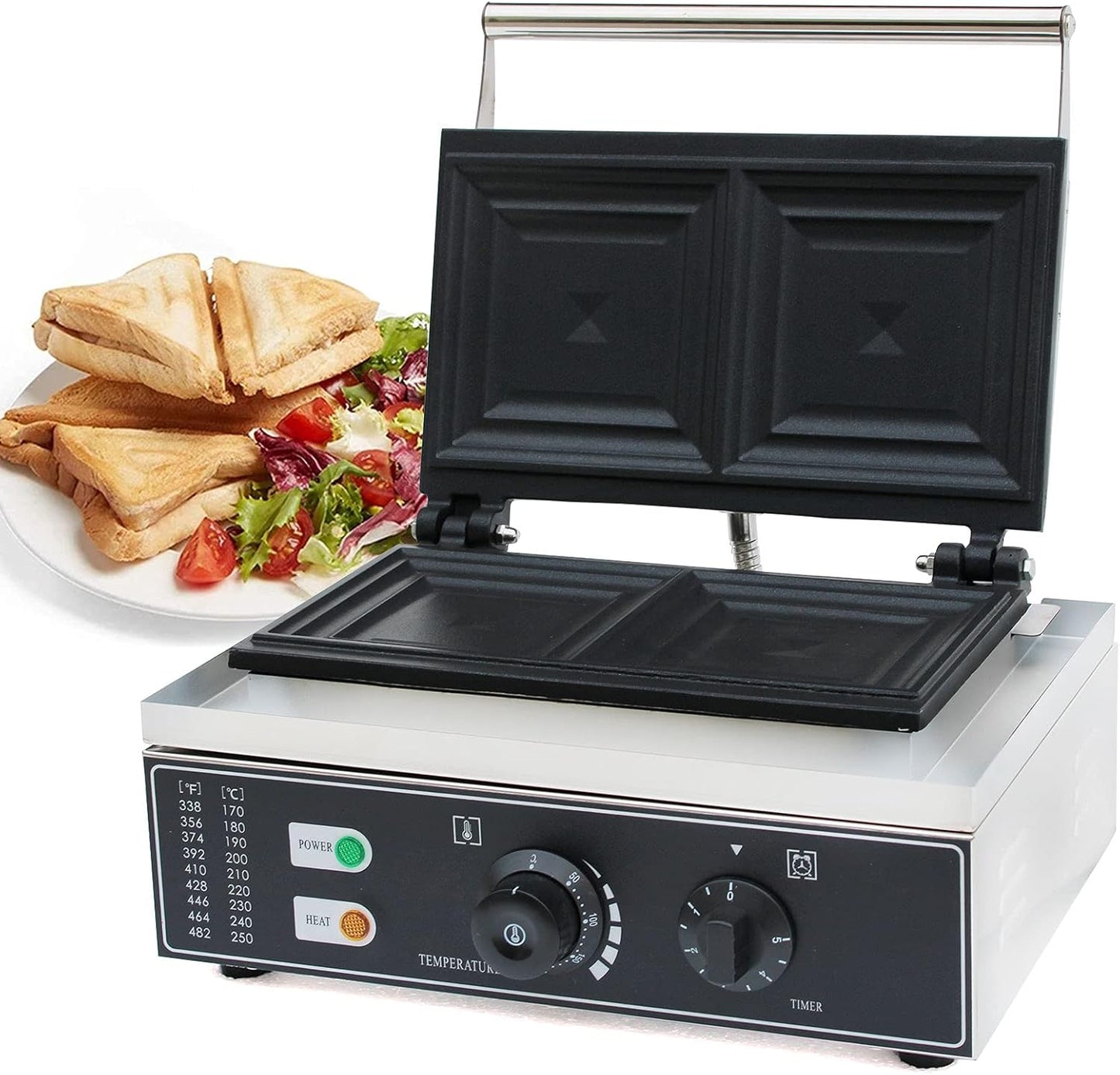 Commercial Electric Sandwich Machine 110V 1500W Double-side Sandwich Press Grill Nonstick Breakfast Sandwich Toaster Grilled Cheese Maker for Restaurant Party Food Stall