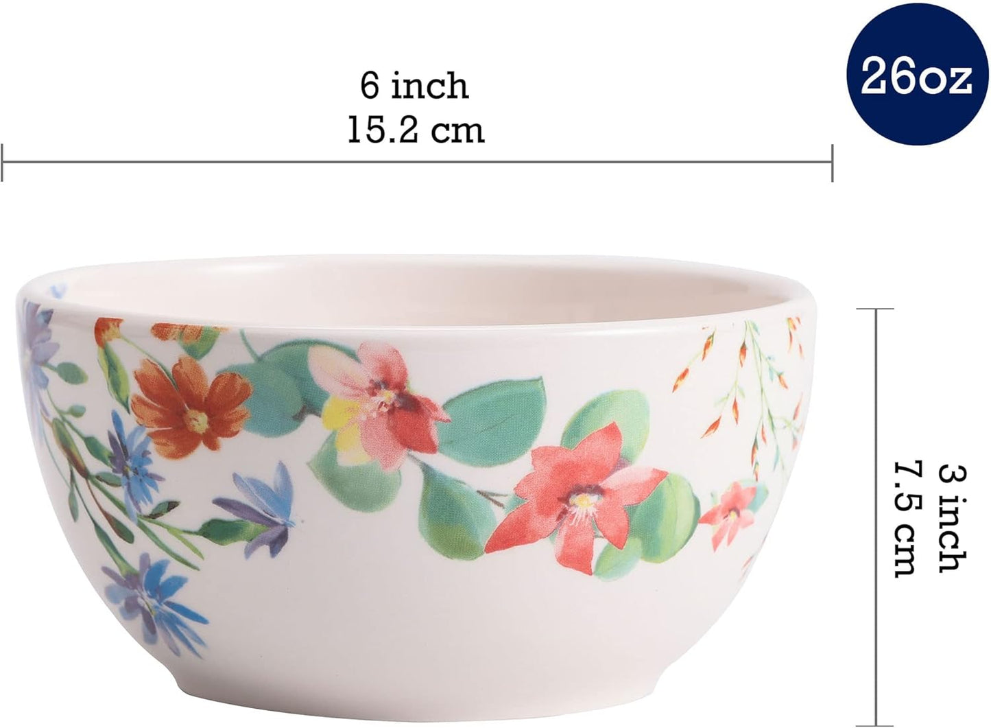 Bico Summer Provence Cereal Bowls Set of 4, 26 oz Deep Ceramic Soup Bowls for Cereal, Salad, Noodles, Kitchen, Microwave and Dishwasher Safe, Gift for Housewarming and Thanksgiving
