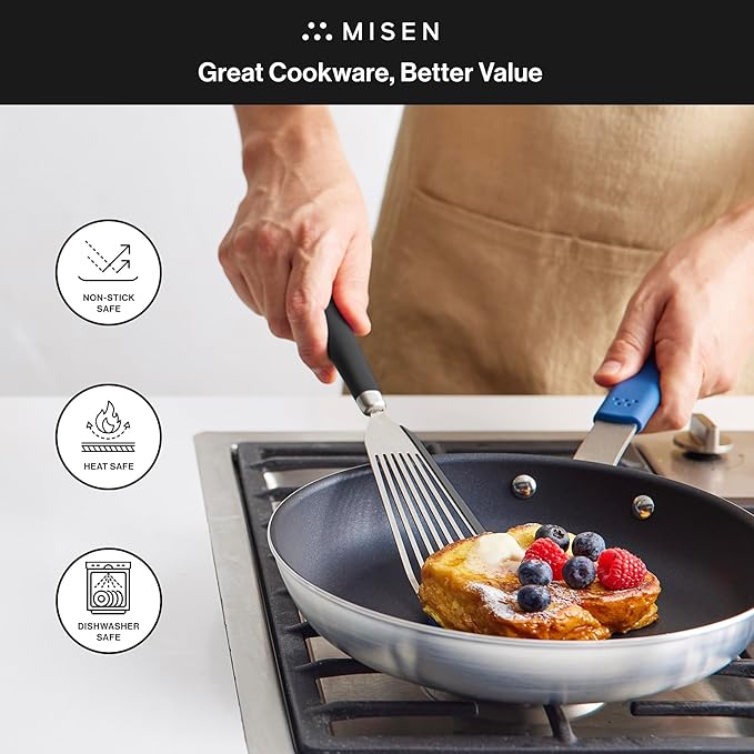 Misen Fish Silicone Spatula - Slotted Turner for Cooking - Perfect for Frying - Heat Resistant - Dishwasher Safe -1mm Thick Flexible Flipper - Soft Silicone Grip Handle for Easy Use