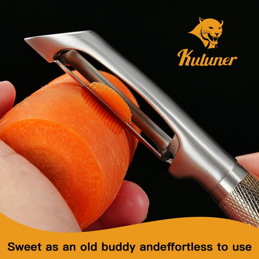 KULUNER Luxury I-Type Vegetable Peeler – 24K Gold Plated Handle, 304 Stainless Steel Ultra Sharp Blade, Ideal for Potatoes, Apples, and Other Fruits & Vegetables