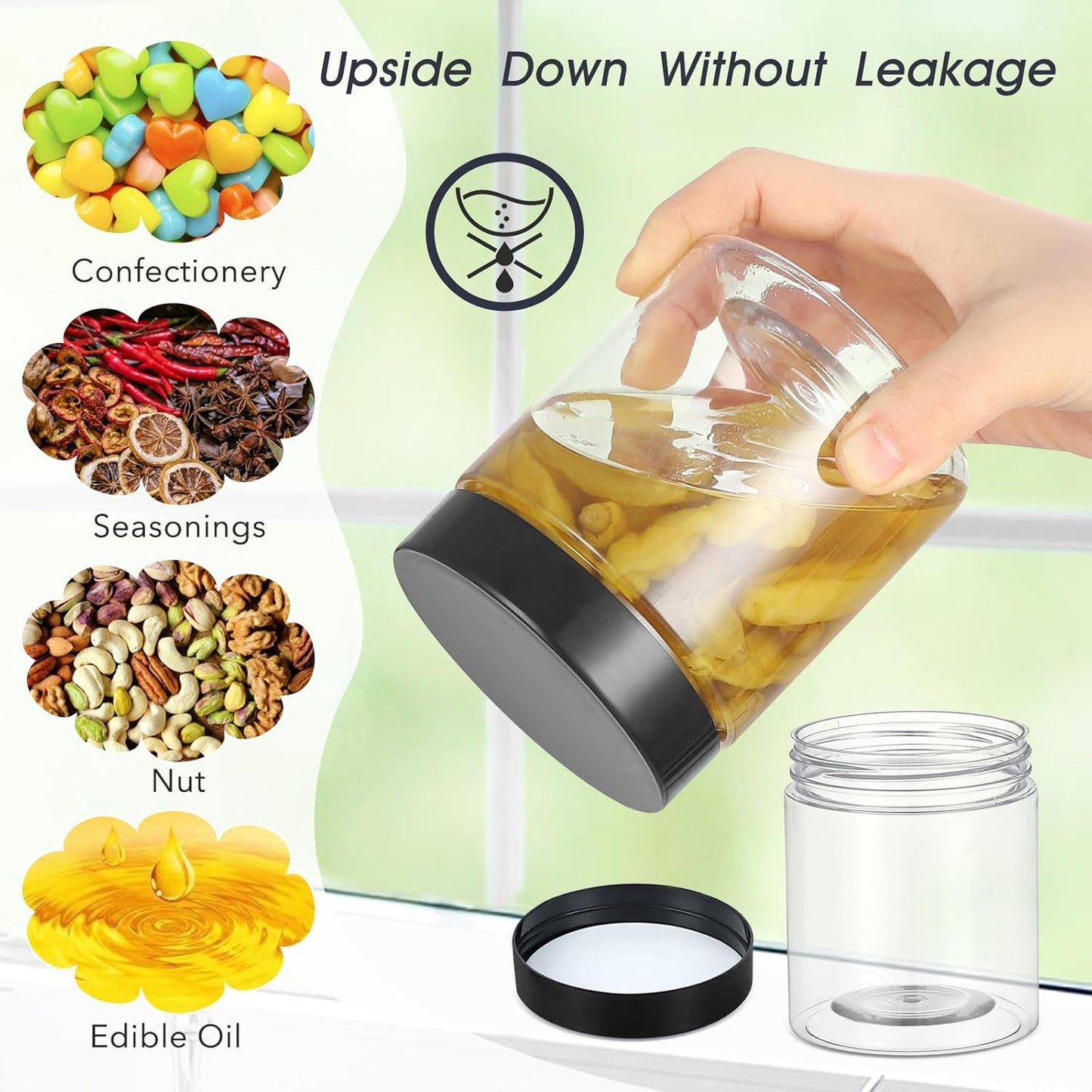 36PCS16OZ Plastic Jars with Screw On Lids, Labels Refillable Empty Round Slime Containers for Storing Dry Food, Honey Jam, Cream, Butter, Lotion (matte black)