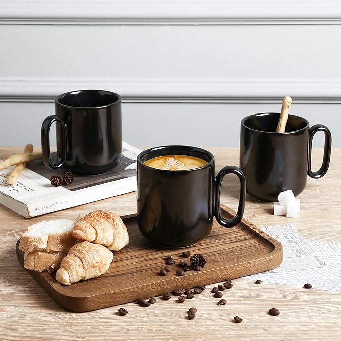 vicrays Ceramic Coffee Mug Set - 18 Ounce Large Stoneware Mug for Men Women - Unique Glazed Porcelain Mugs with Handle for Coffee Latte Tea Milk Cocoa - Set of 4 (Black)