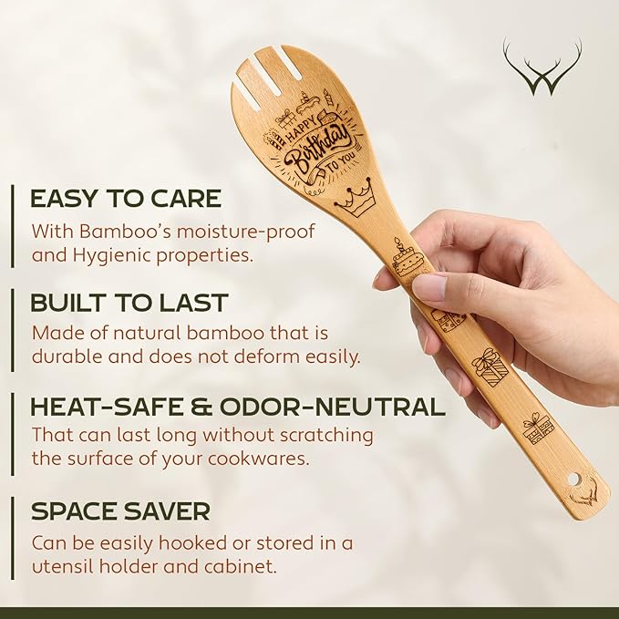Wooden Spoons for Cooking - 6-Piece Wooden Utensil Set with Spatulas & Spoons, Heat-Resistant, Eco-Friendly Kitchen Utensils for Non-Stick Cookware (Birthday)