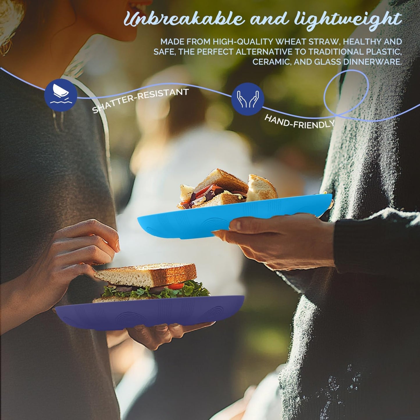 Homienly Deep Dinner Plates Wheat Straw Plates Unbreakable Plate Set 10 Inch Alternative to Plastic Plates Lightweight Dishwasher Safe Plate for Salad, Deesert, Dinner Set of 4 - Island Color