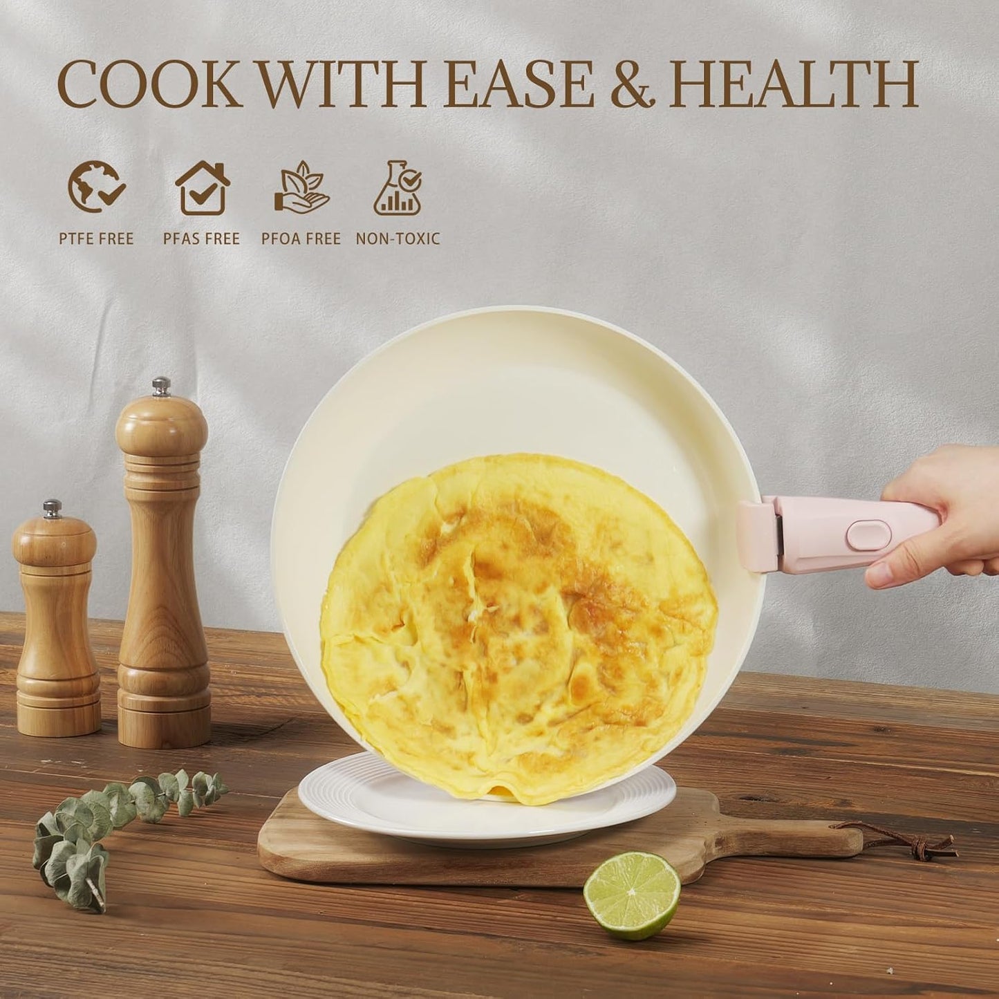 23Pcs Ceramic Cookware Set Non Stick Pots and Pans Set Non Toxic with Detachable Handle Induction Kitchen Cookware Set Space Saving, Oven & Dishwasher Safe, Light Pink