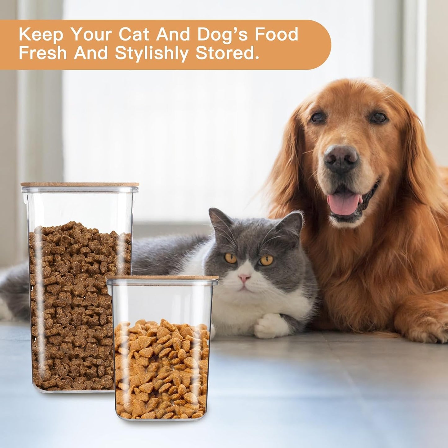 Large Capacity Plastic Food Storage Containers with Bamboo Lid - Moisture-proof Sealing Box Jars with Wooden Lids for Kitchen Storage (128 OZ - L)