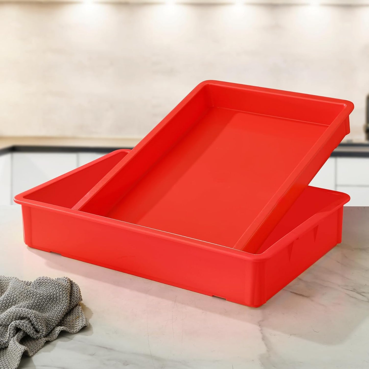 4-Pack Commercial Dough Proofing Box | Pizza/Bread Sourdough Food Storage Containers for Bakeries, Storage Bins with Lids (4 Pack Red, 22.8" L x 15.5" W x 6.1" H)
