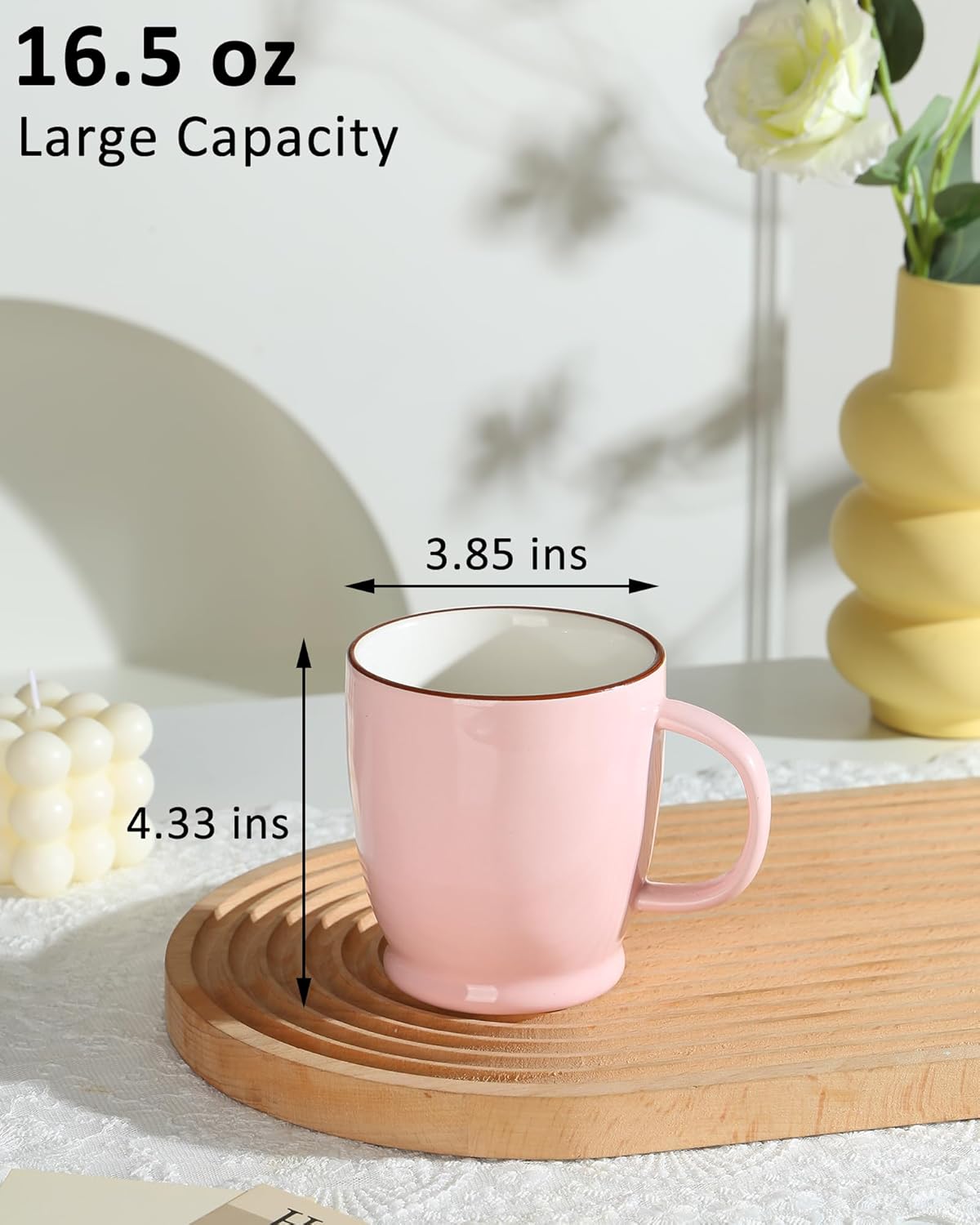Pink Coffee Mug, 16.5oz Large Coffee Cup Microwave Safe, Latte Cup for Women, Office, Home, Ceramic Tea Cup with Large Handle, Both Hot & Cold Beverage