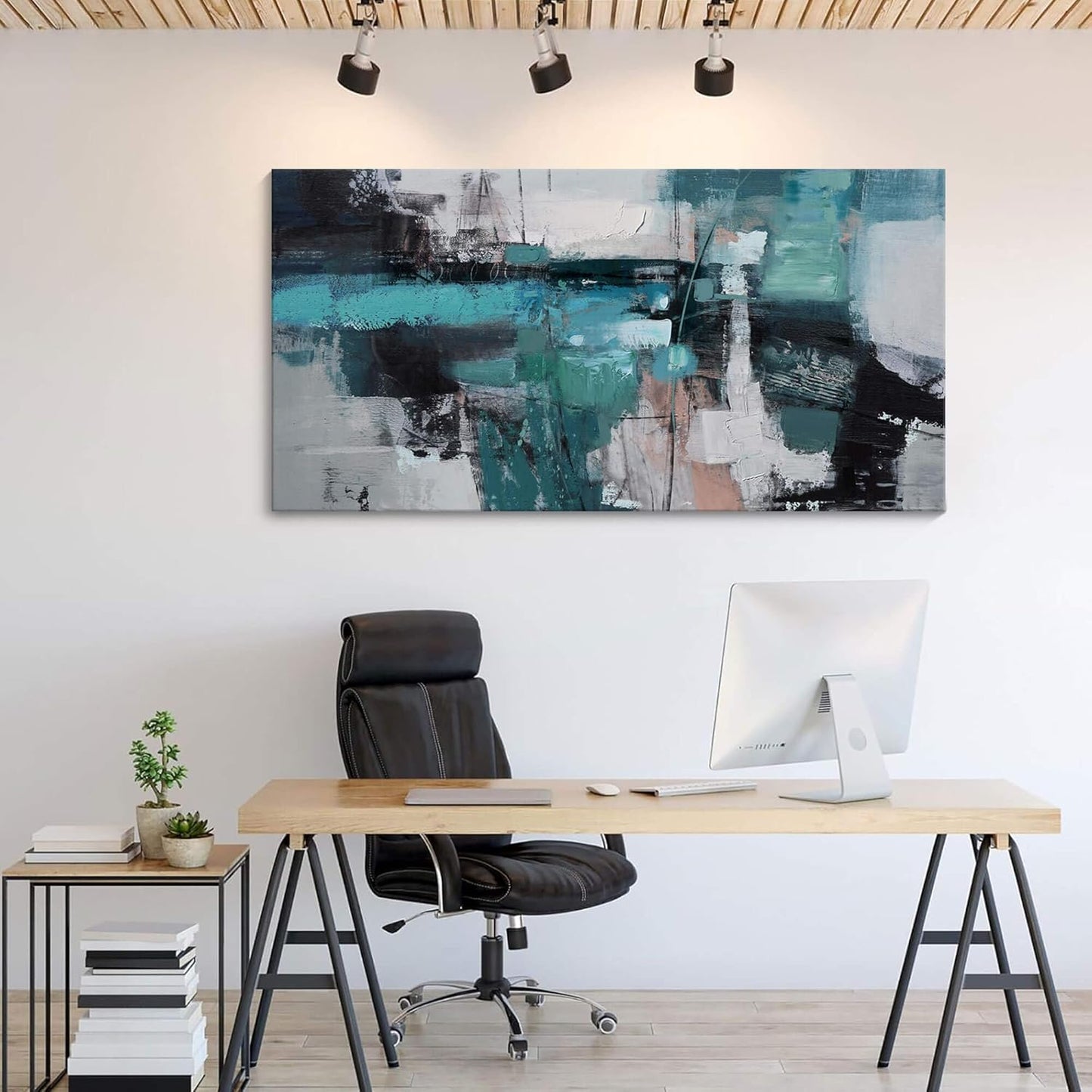 YDYSUNE Abstract Wall Art - Large Elegant and Modern Painting Green Canvas Decor Picture for Living Room Gray Background Home Bedroom Decoration Artwork Decor Size 24X48inch