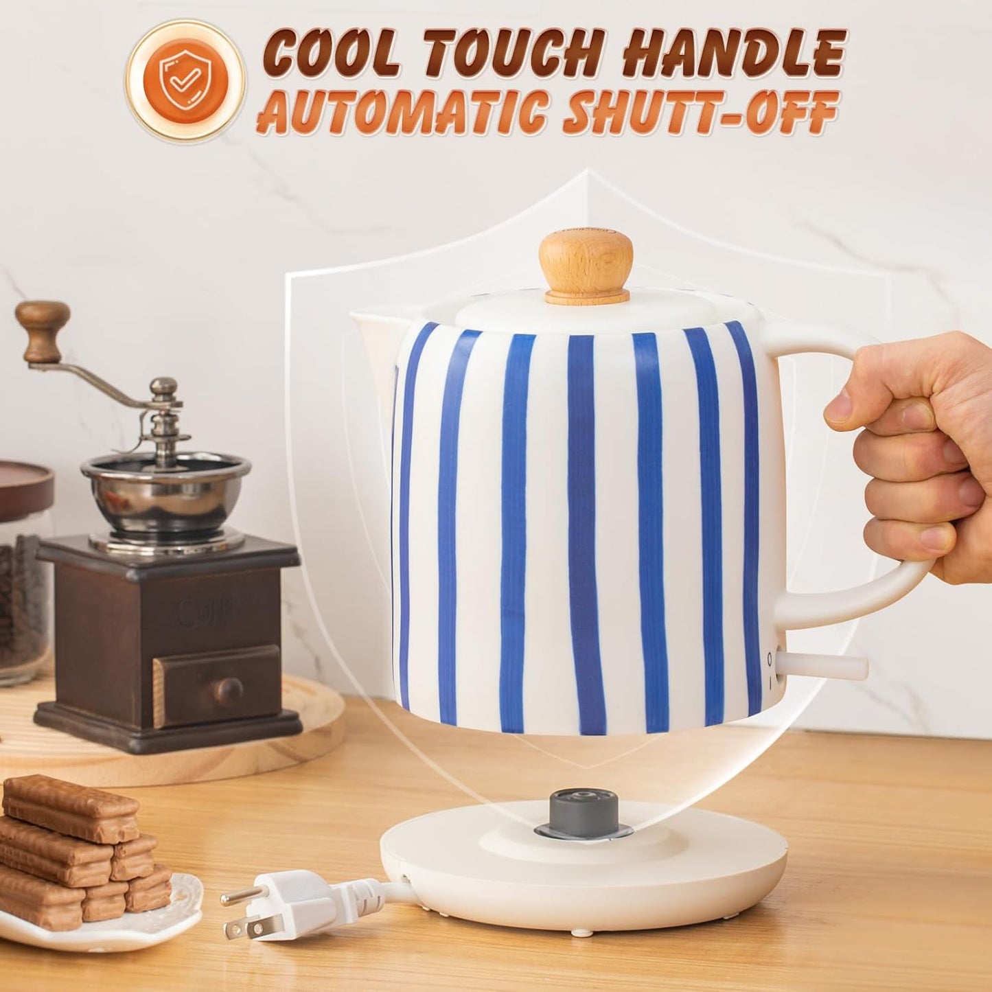 1.0-Liter Ceramic Electric Kettle, 1000W Rapid Boil, Tea Kettles Pot & Hot Water Boiler For Coffee & Tea, Teapot Auto Shut-Off, Boil-Dry Protection