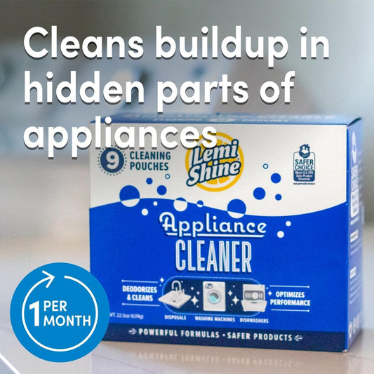 Lemi Shine Appliance Cleaner & Deodorizer - Dishwasher, Washing Machine, and Garbage Disposal Citric Acid Cleaner - 22.5 oz (9 Pack)