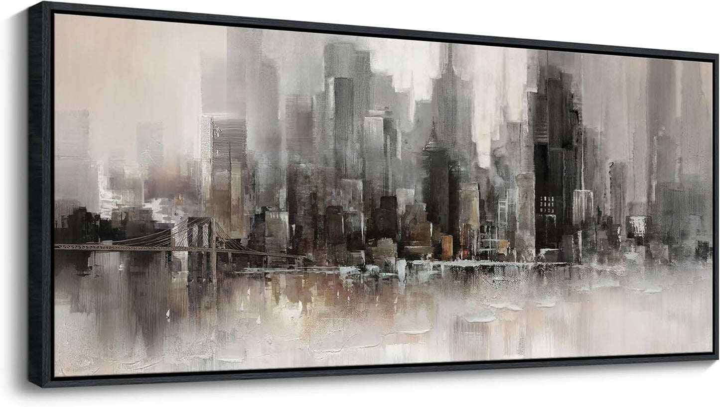 YDYSUNE Living Room Wall Decor Framed Wall Art Large Cityscape New York Wall Decor Canvas Print Brooklyn Bridge Themed Painting Modern Canvas Wall Art for Bedroom 70x31INCH