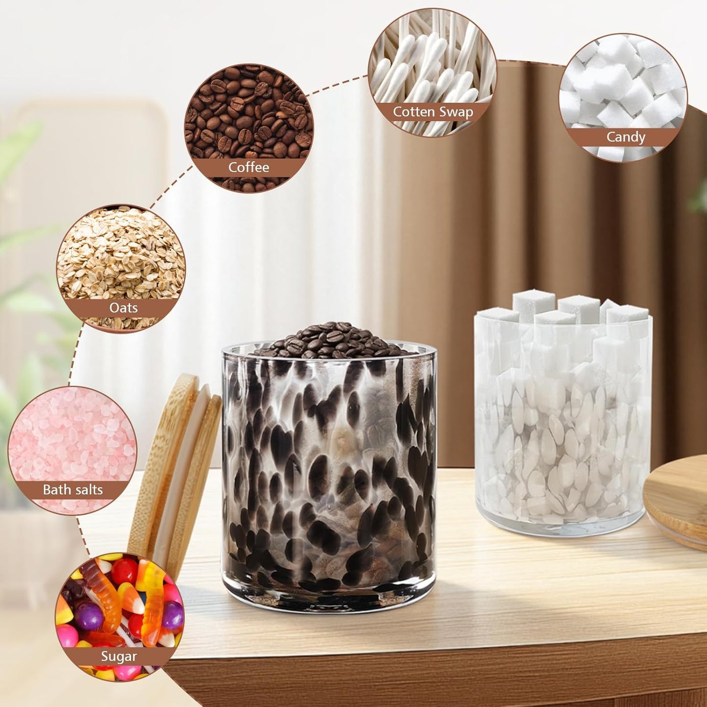 Hand Blown Glass Food Storage Containers with Lids 14oz Jar with Lid Coffee Container,Spice,Sugar,Tea,Flour,Nuts,Decorative Jars for Countertop(Black)