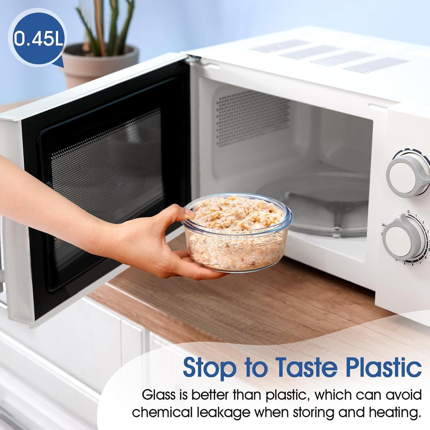 NUTRIUPS 0.45L Glass Food Storage Containers, Round Meal Prep Containers, Glass Bowls With Lid