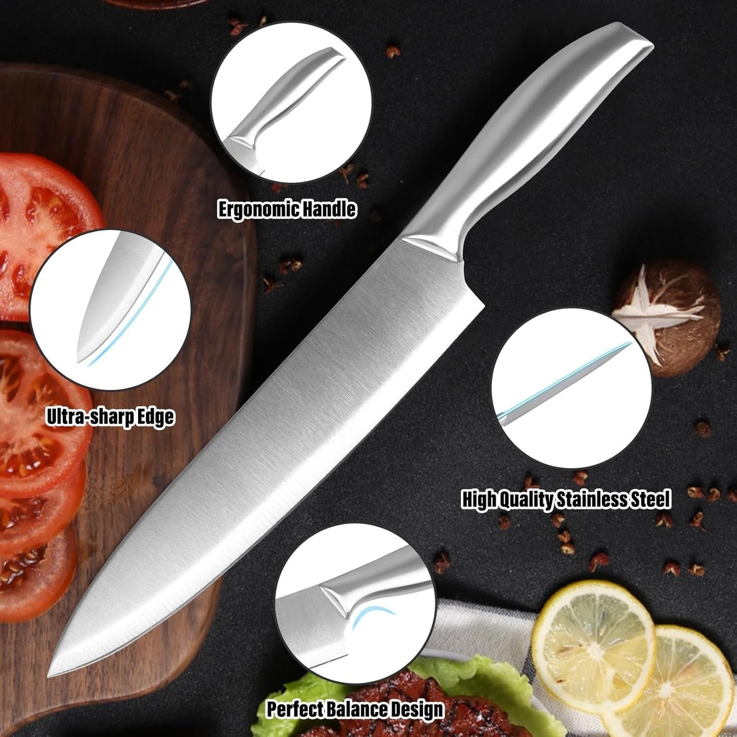MDHAND 16 Pieces Knife Set with Block, Professional Stainless Steel Chef Knife Set, Ultra Sharp Knife Set with Block and Sharpener, Dishwasher Safe, Lightweight and Strong, Home Essential Gifts