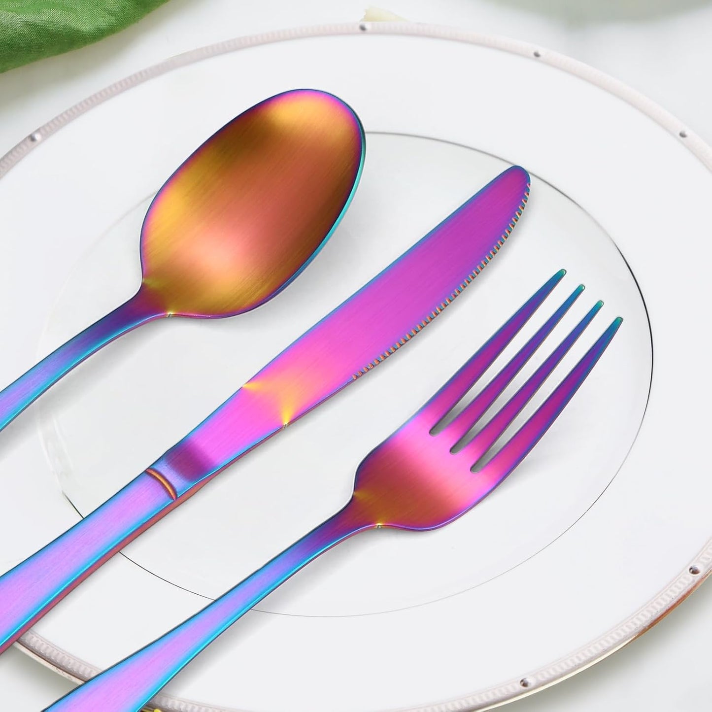 Matte Rainbow Silverware Stainless Steel Flatware Set for 6 Colorful Cutlery Set 30 pieces Include Forks Spoons and Knives for Kitchen Home Restaurant Satin Finish Square Edge Handle