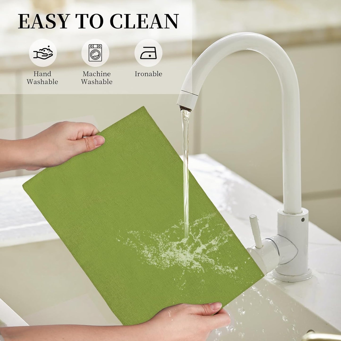 Placemats Set of 6 Linen Type Fabric Cloth Placemats, 19 x 13 Inch Double Layered Thick Wrinkle Free Heat Resistant Table Place, for Dining, Kitchen, Party (Green, 48 * 33cm)