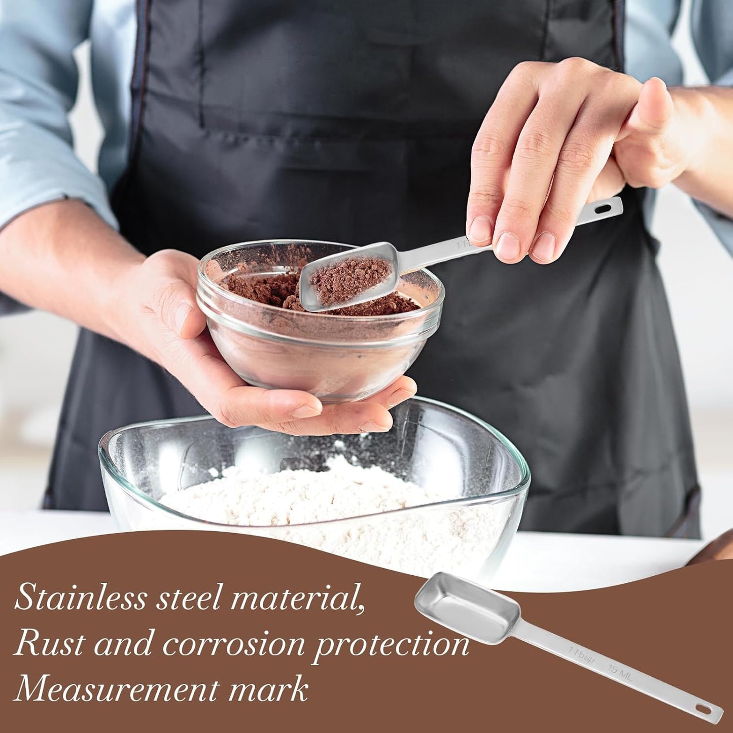 2PCS 1 Tablespoon Stainless Steel Single Measuring Spoon 15 ml Rectangular Individual Measuring Spoons (1 tbsp | 15 ML)