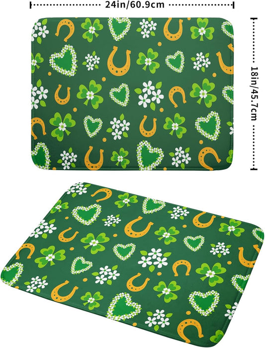 Giwawa Lucky Clovers Dish Drying Mat 18x24 inch St Patrick's Day Shamrocks Horseshoes Floral Dish Drainer Mats Spring Flower Leaf Microfiber Dish Drying Pad for Kitchen Countertop Large Decor