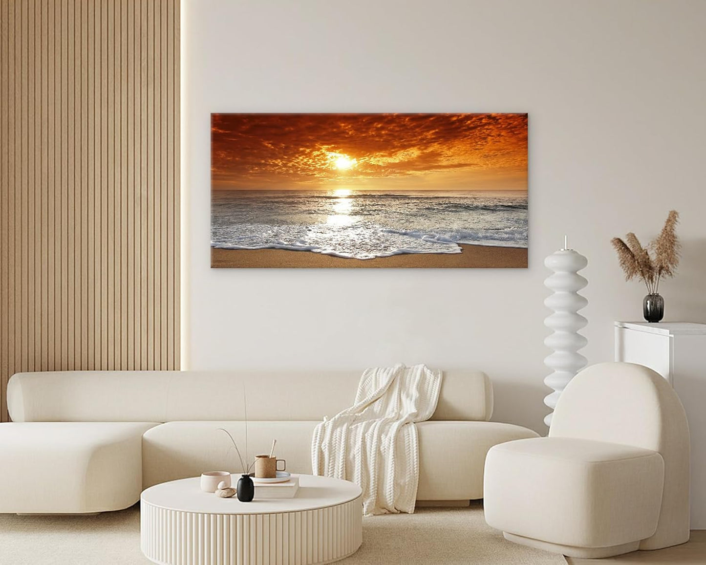 Muolunna S04698 Canvas Prints Wall Art Sunset Ocean Beach Pictures Paintings for Living Room Bedroom Home Decorations Framed Ready to Hang Seascape Waves Artwork