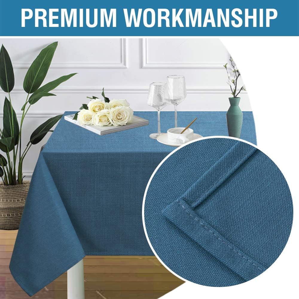H.VERSAILTEX Linen Textured Table Cloths 60 x 84 Inch Premium Solid Tablecloth Spill-Proof Waterproof Table Cover for Dining Buffet Feature Extra Soft and Thick Fabric Wrinkle Free, Ink Blue