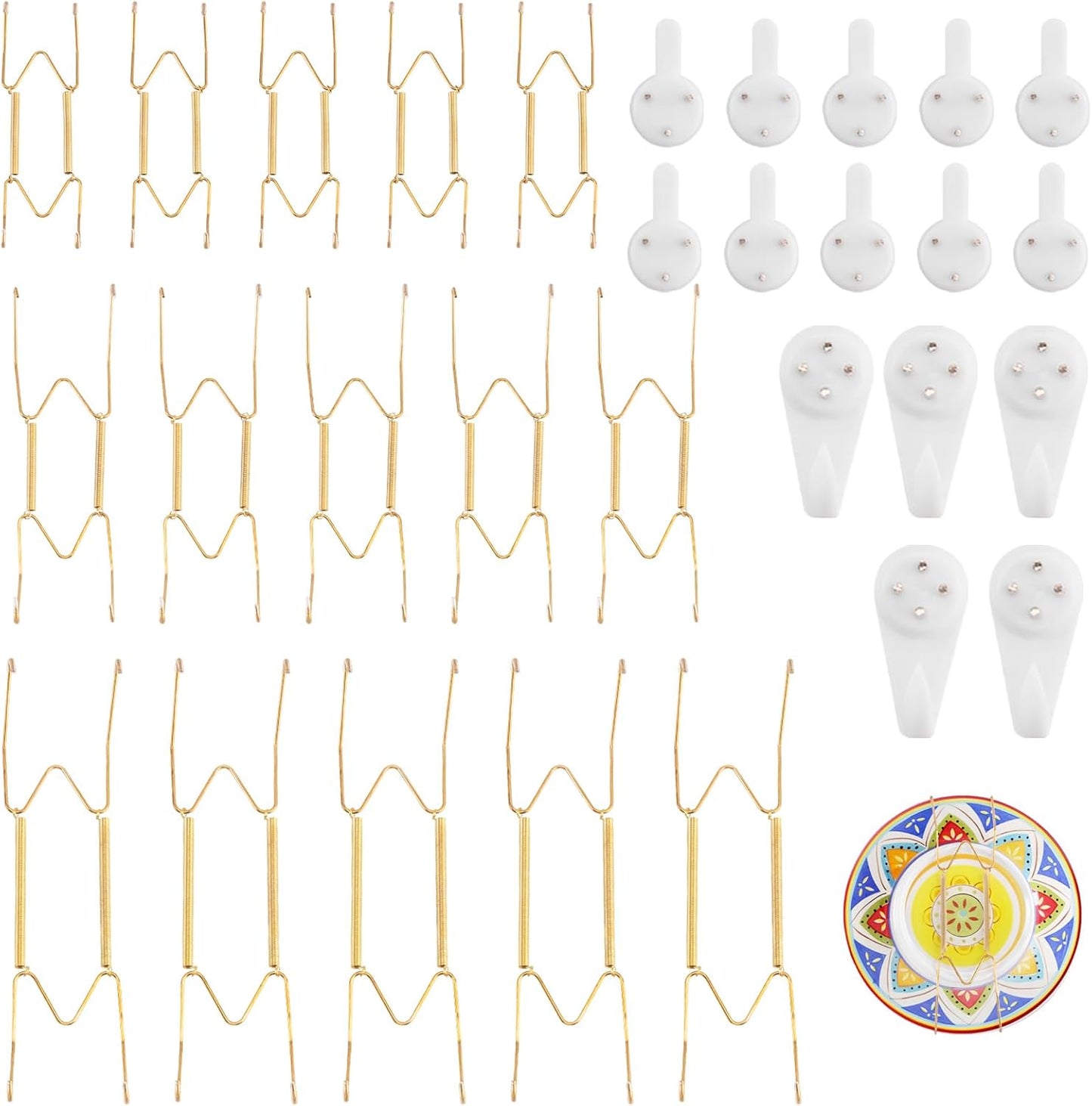 15 Pack 6/8/10 Inch Decorative Plate Medium Plate Hangers for The Wall, Invisible Stainless Steel Wall Hangers for Display with Hooks, for Platter/Dish/Picture